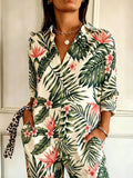 Vintage Tropiacal Print Shawl Collar Linen Blend Casual Shirt