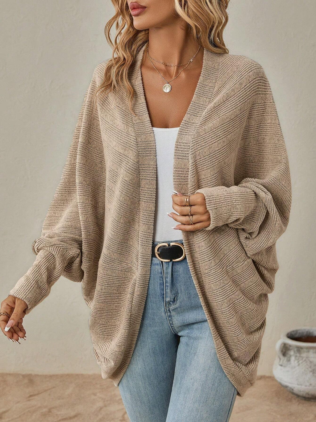 Vintage Wrap Solid Color Mid-length Knitted Cardigan
