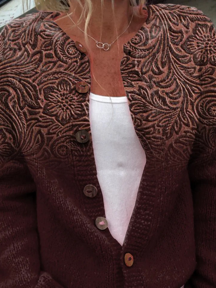 Knitted Crew Neck Gradient Pattern Peasant Cardigan