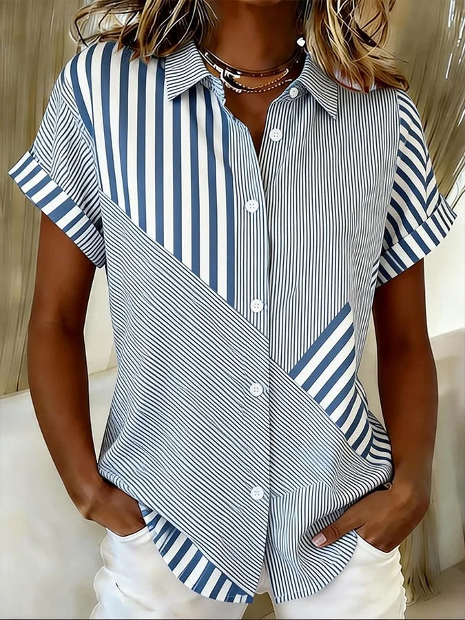 Striped Elegant Shawl Collar Shirt