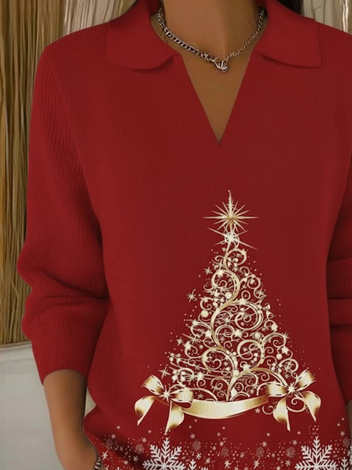 Women's Christmas Print Casual Collar Sweater