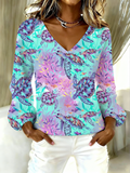 Loose Cotton V Neck Vintage T-Shirt