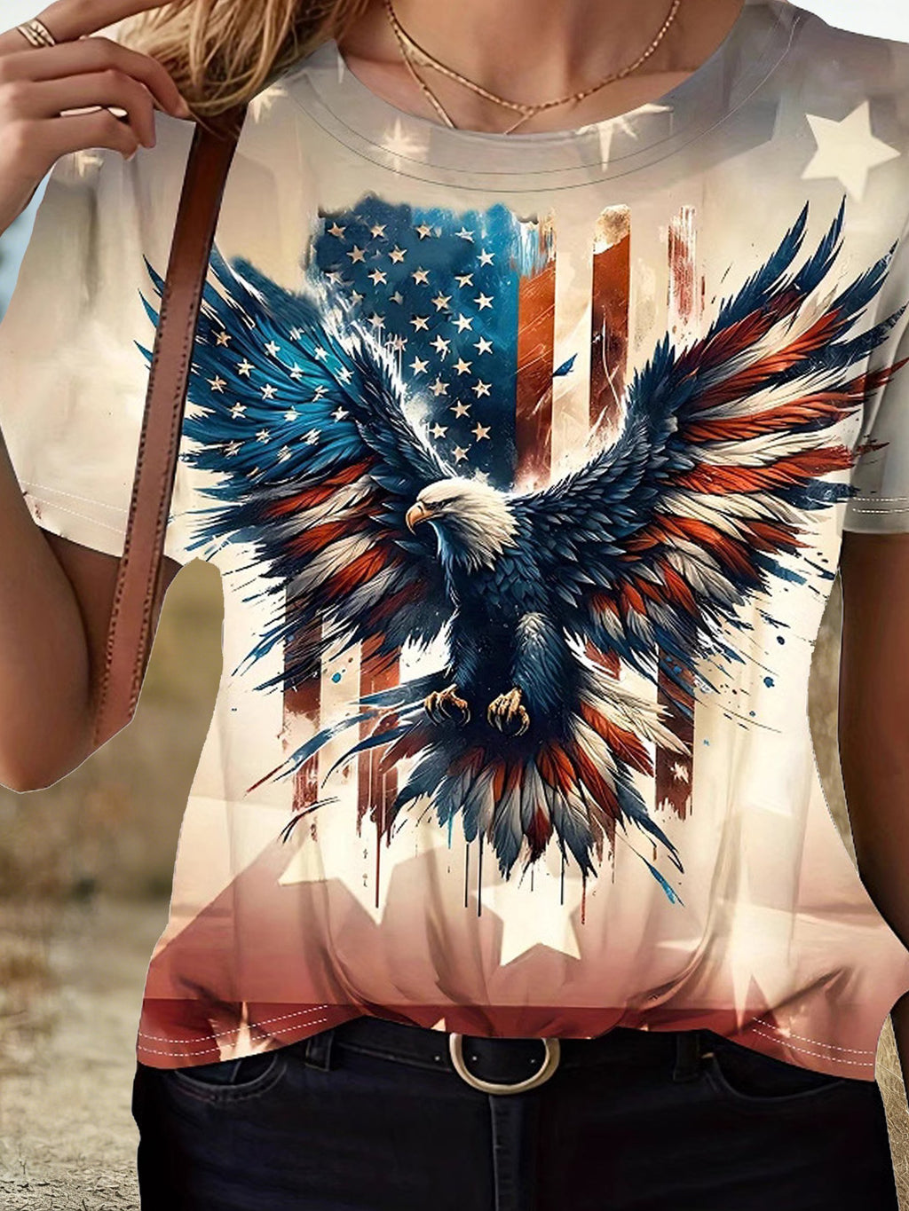 3D Printing Eagle Old Gloru America Flag Summer Crew Neck Short Sleeve Going Out Casual T-Shirt