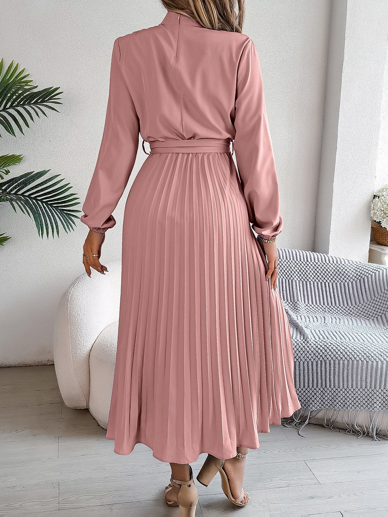 Women's Short Sleeve Summer Wine Red Plain Split Joint Stand Collar Daily Going Out Vintage Maxi A-Line Tank Dress
