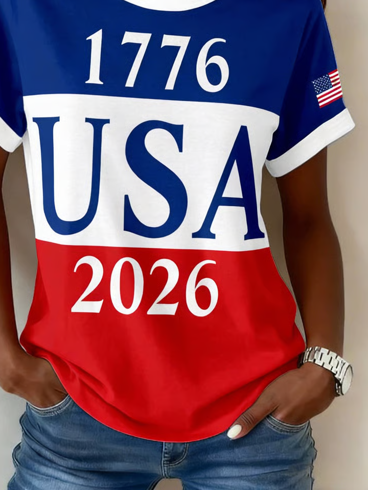 Women's Short Sleeve T-shirt Summer As Picture America Flag Printing Jersey Crew Neck Daily Going Out Casual Top