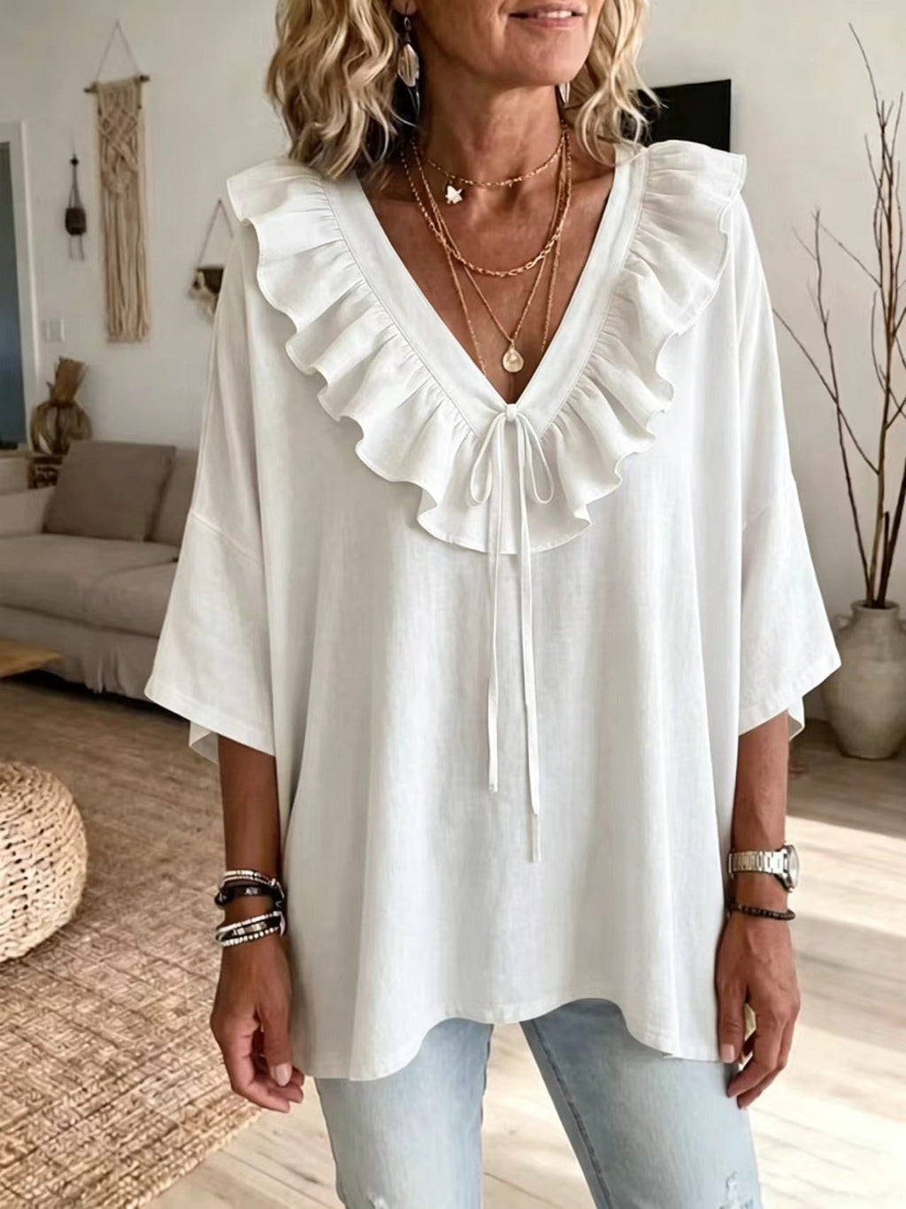 Linen Blend Vintage Loose Blouse