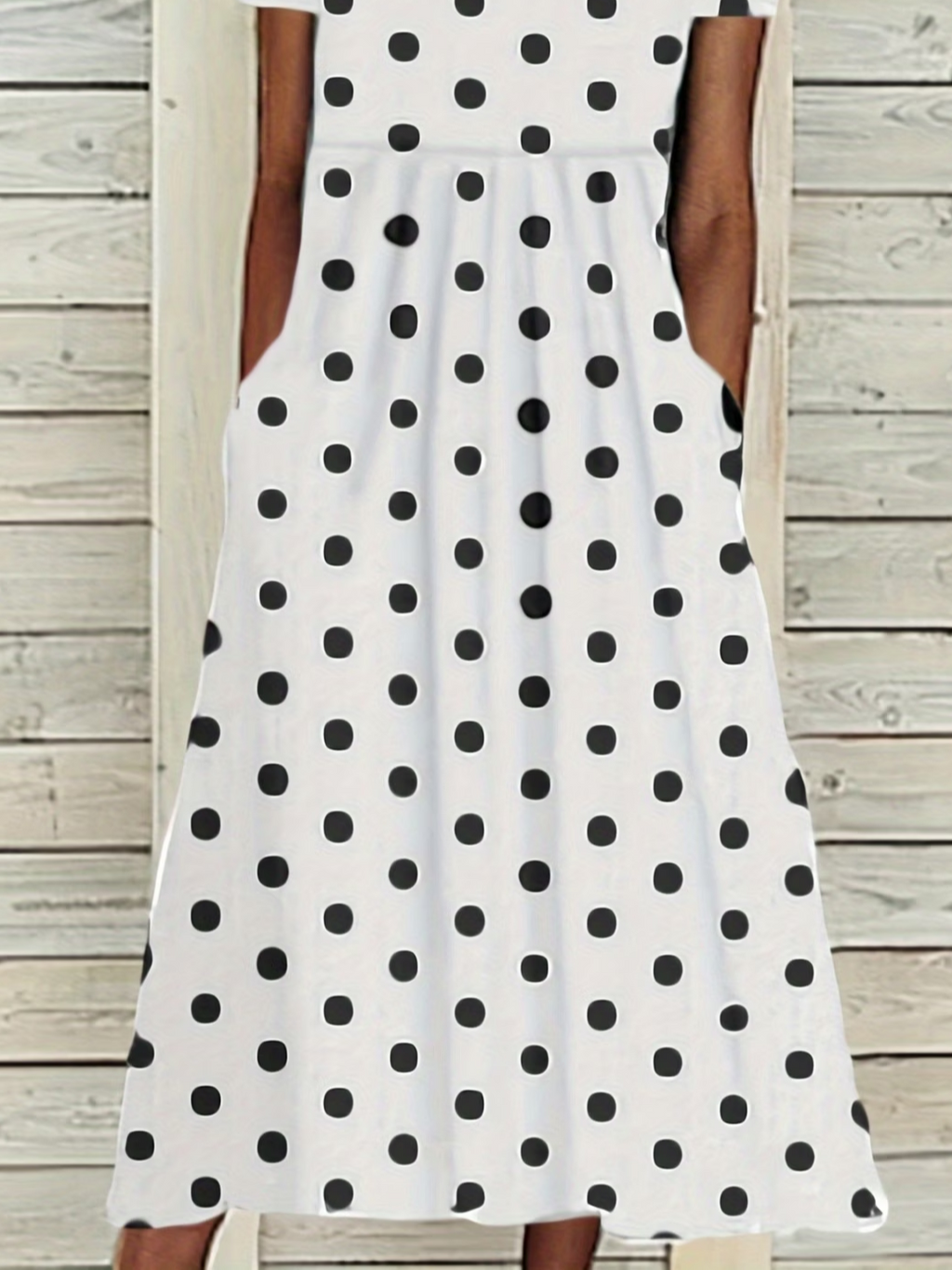 Women's Short Sleeve Summer White Polka Dots Printing Crew Neck Daily Going Out Casual Maxi H-Line Shift Dress Dress