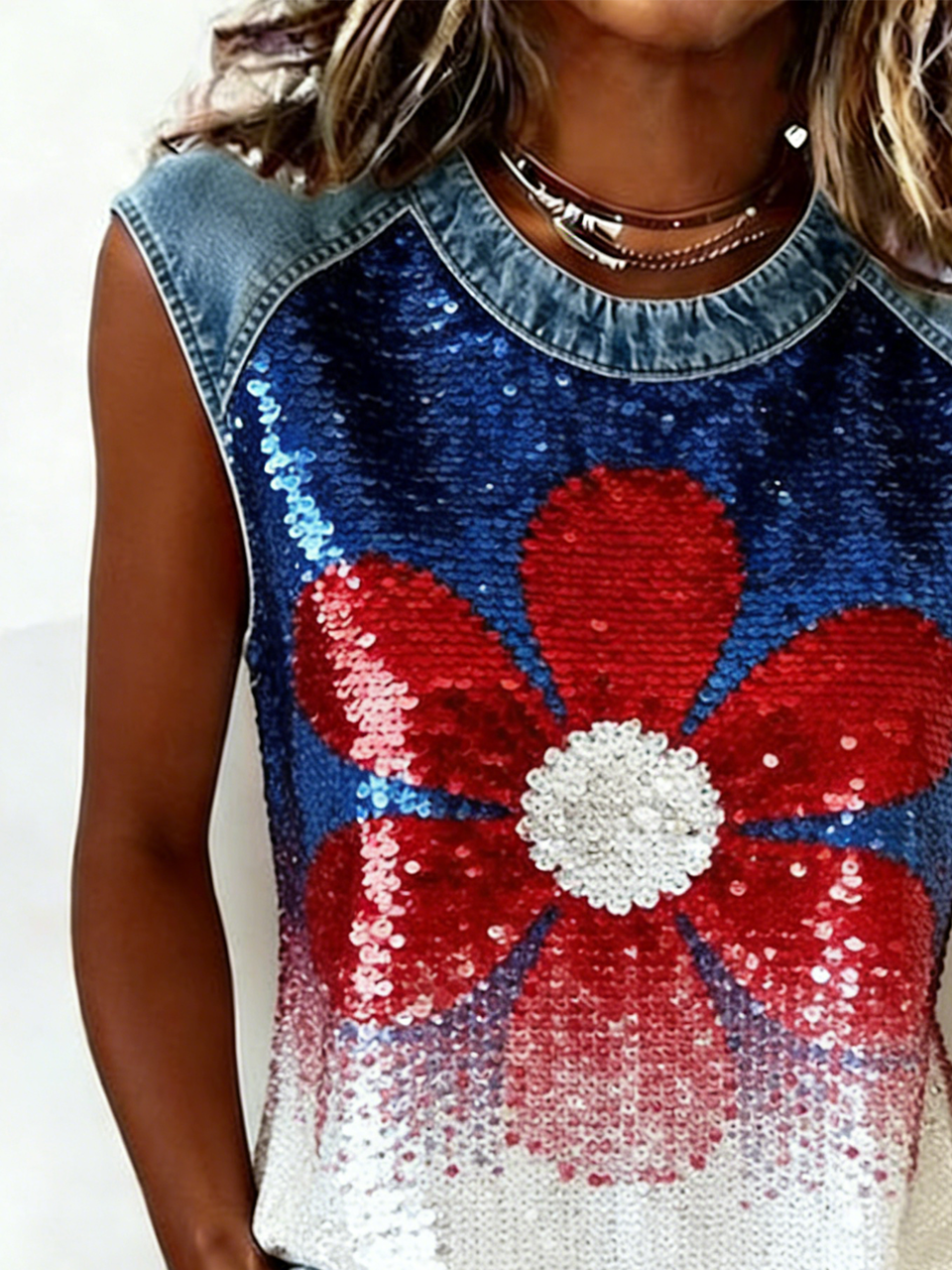 Gradient Pattern Crew Neck Loose Vintage Tank Top