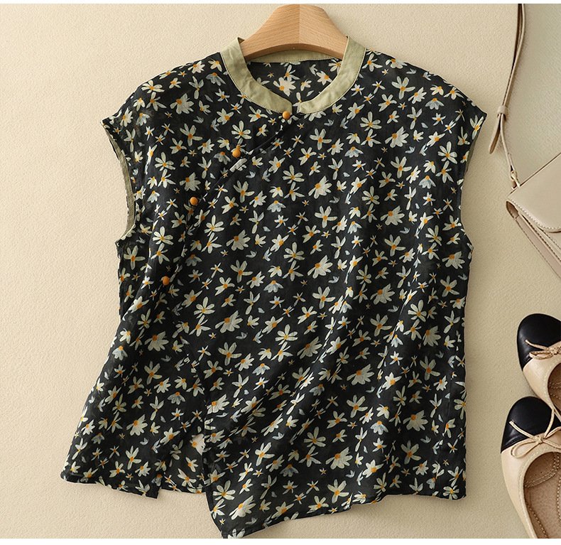 Loose Elegant Floral Linen Blend Shirt
