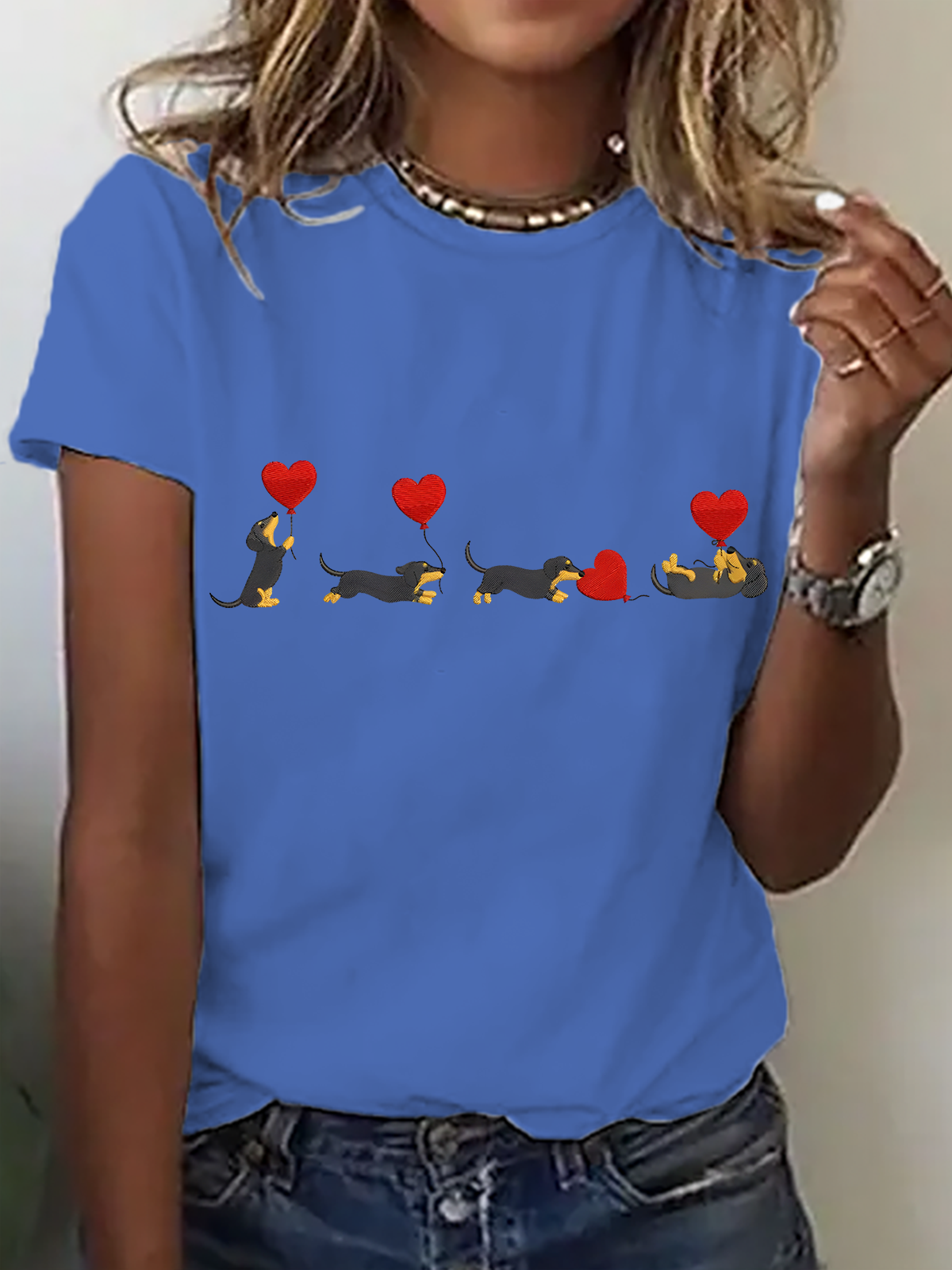 Dachshund With Heart Balloons Cotton T-Shirt