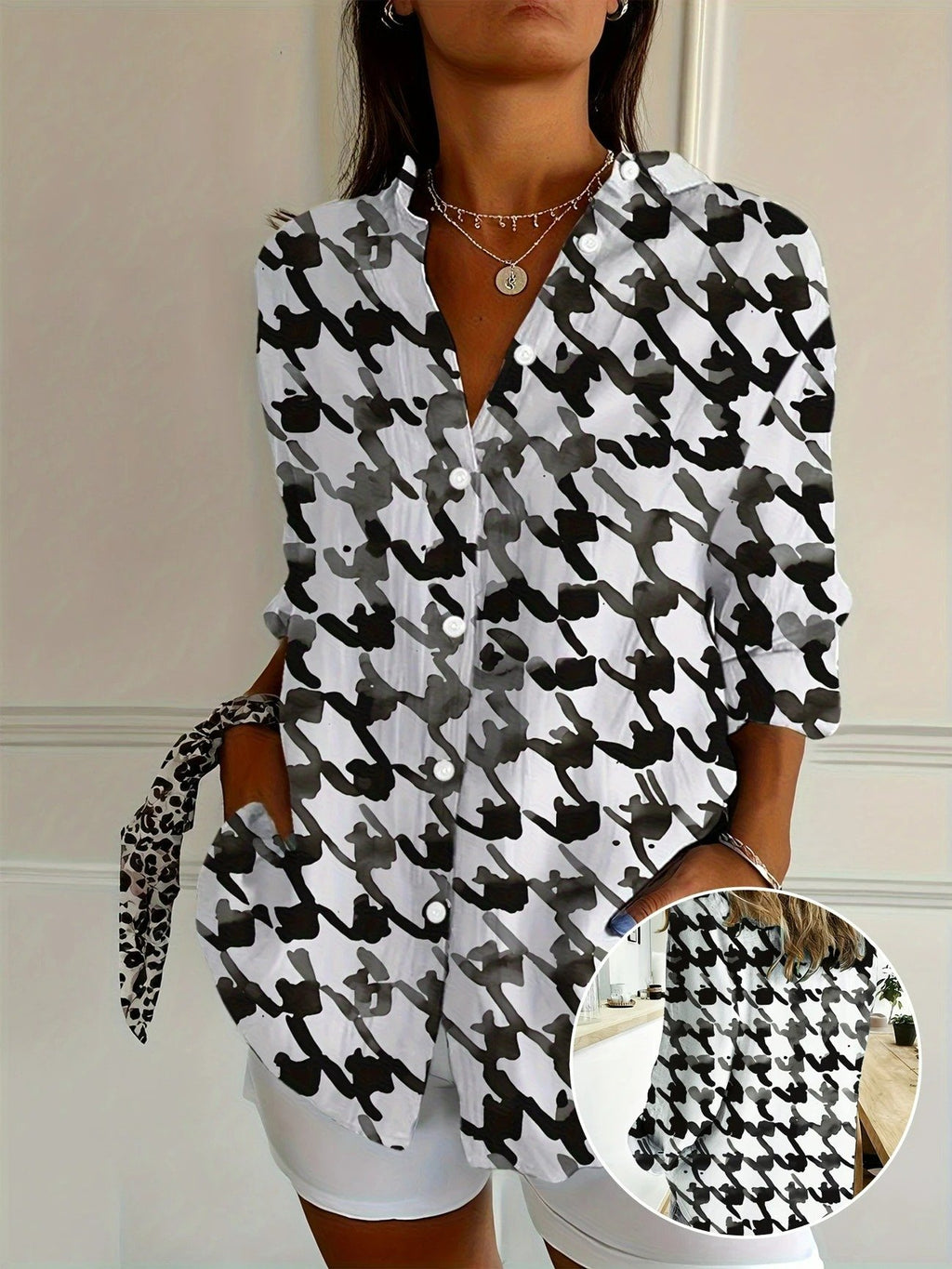 Regular Fit Casual Houndstooth Cotton Shirt