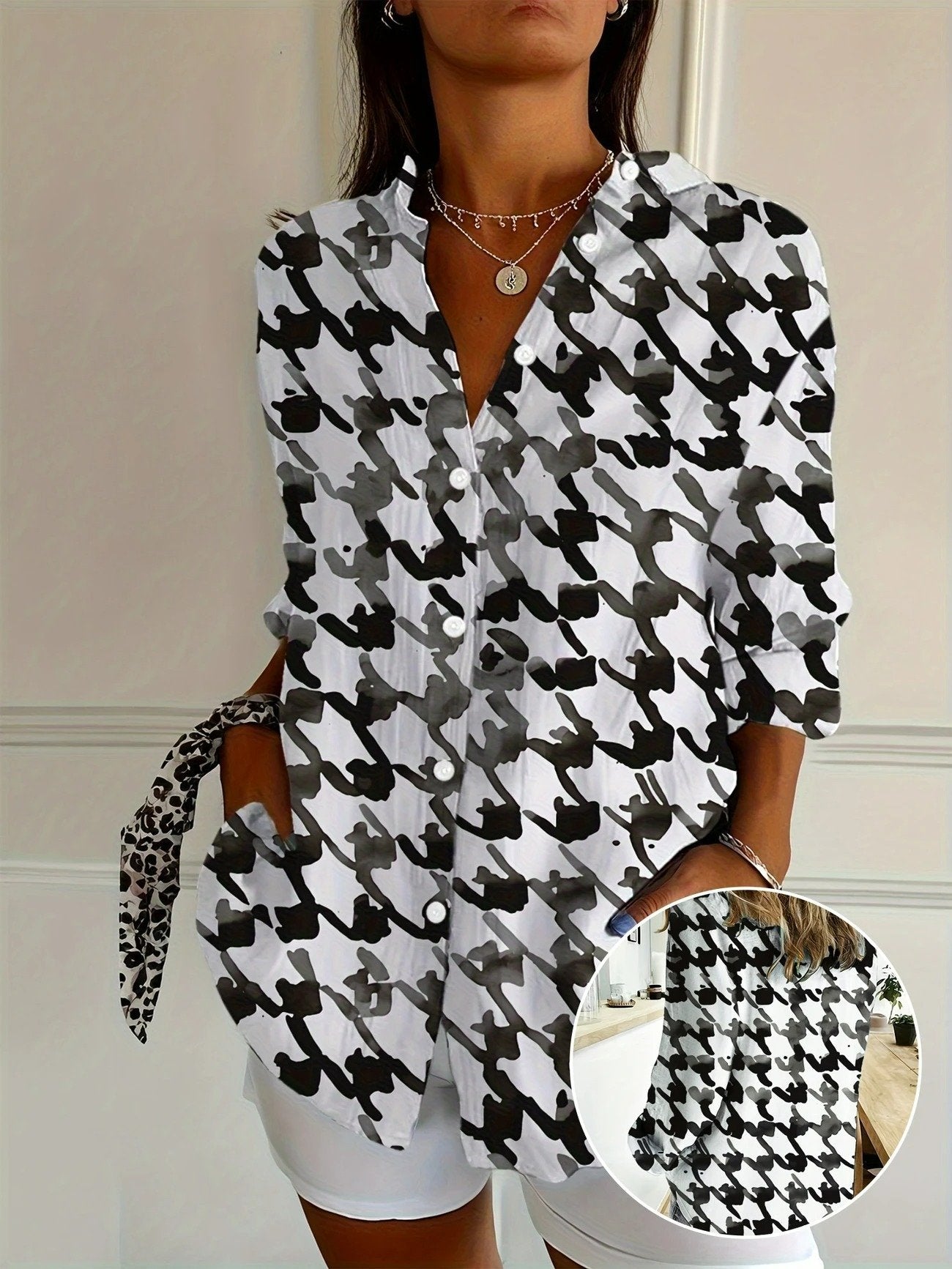 Regular Fit Casual Houndstooth Cotton Shirt
