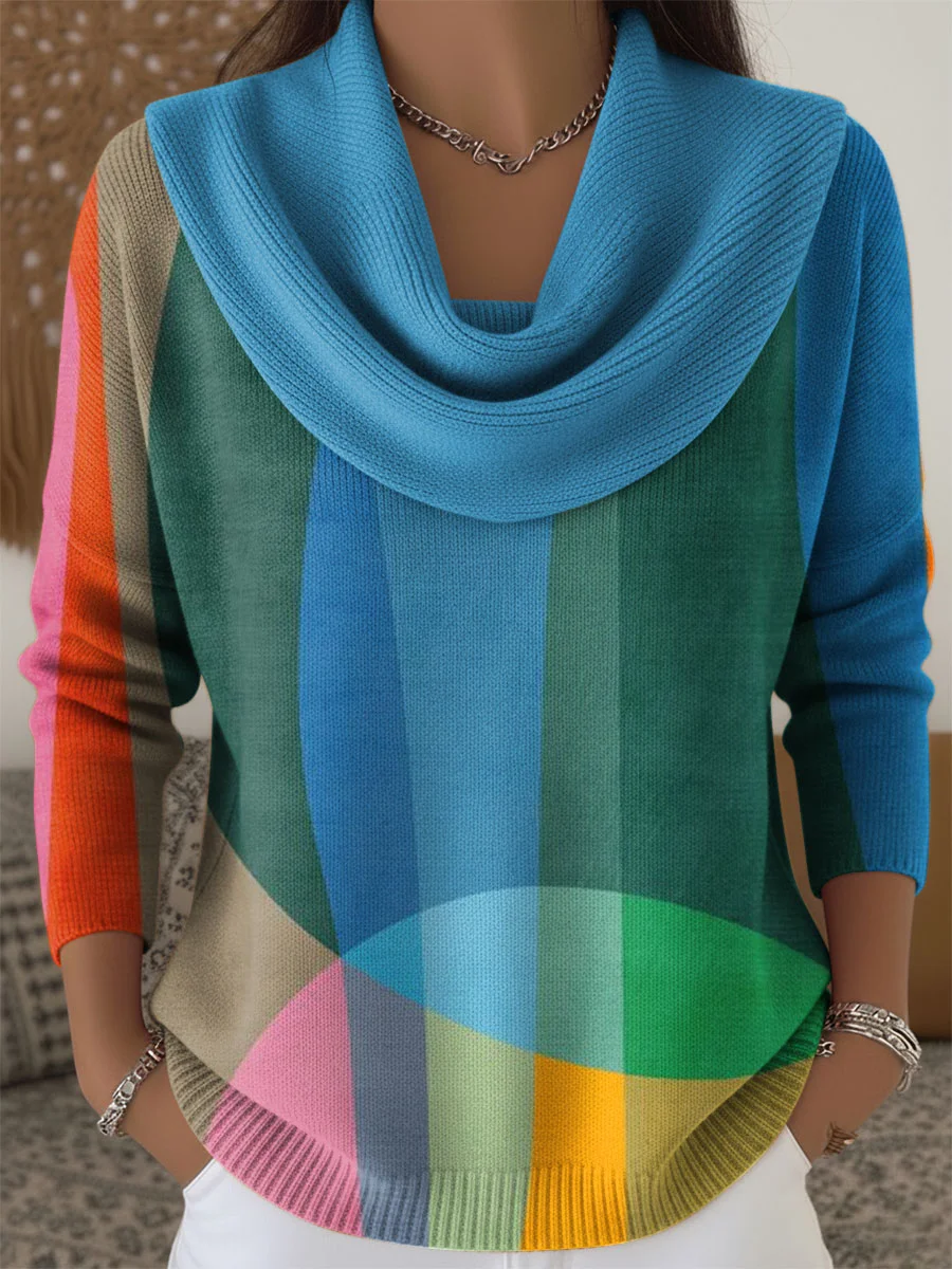 Printing Regular Fit Casual Cowl Neck Sweater