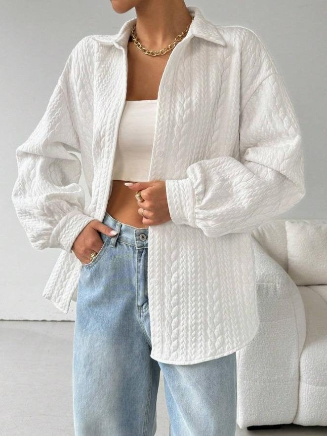 Women's Long Sleeve Shirt Spring/Fall White Plain Split Joint Shirt Collar Daily Going Out Casual Top