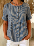 Casual Loose Crew Neck Striped Shirt
