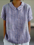 Shawl Collar Vintage Striped T-Shirt