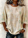 Women's Half Sleeve Blouse Summer Apricot Floral Printing Crew Neck Daily Going Out Vintage Top