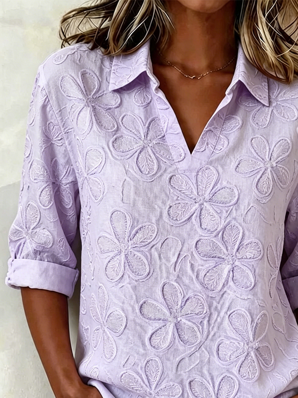 Floral Elegant Loose Shawl Collar Shirt