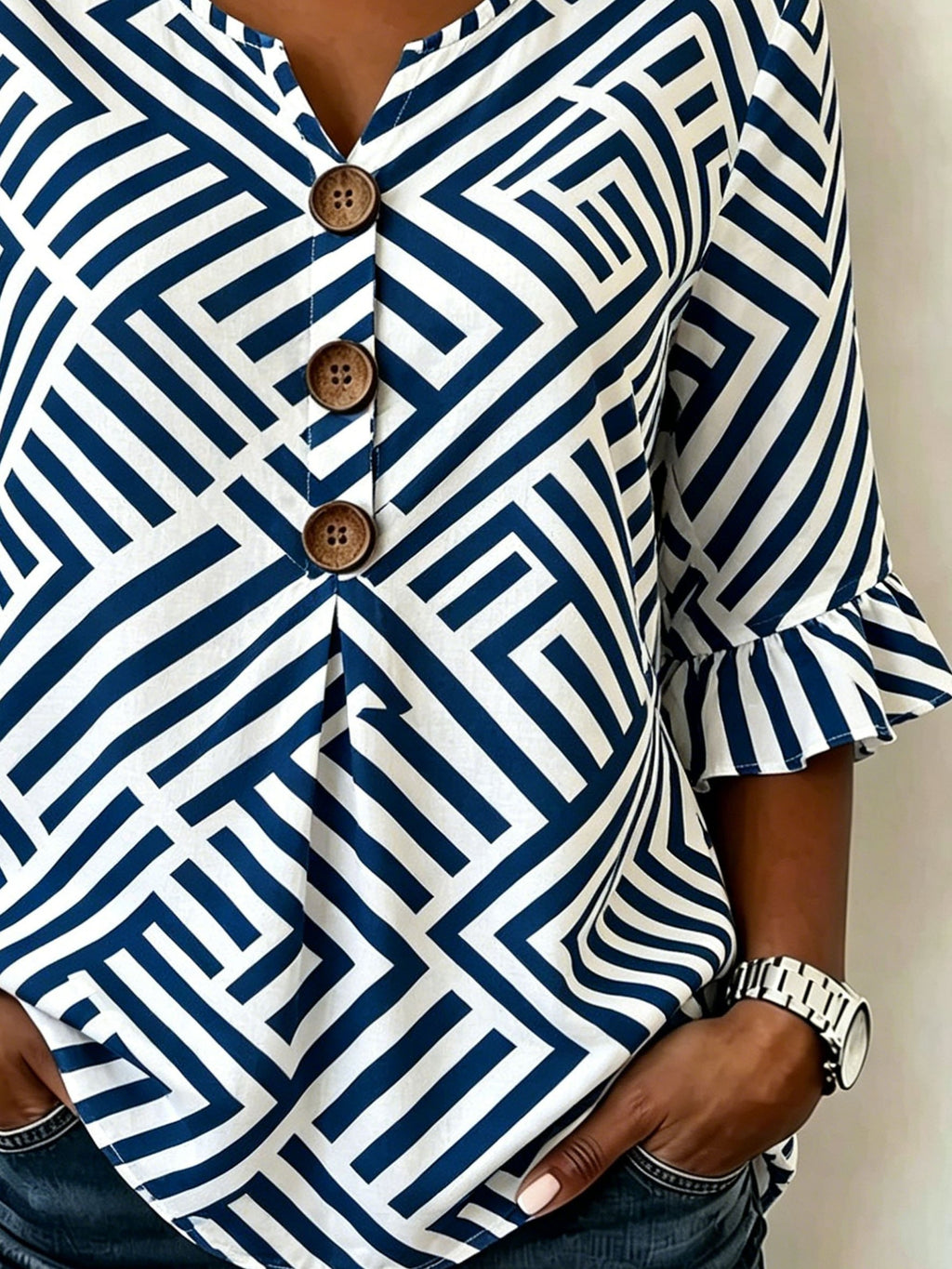 Women's Graphic Print Half Sleeve Ruffle Cuff Blouse Summer V Neck Button Daily Going Out Vintage Top