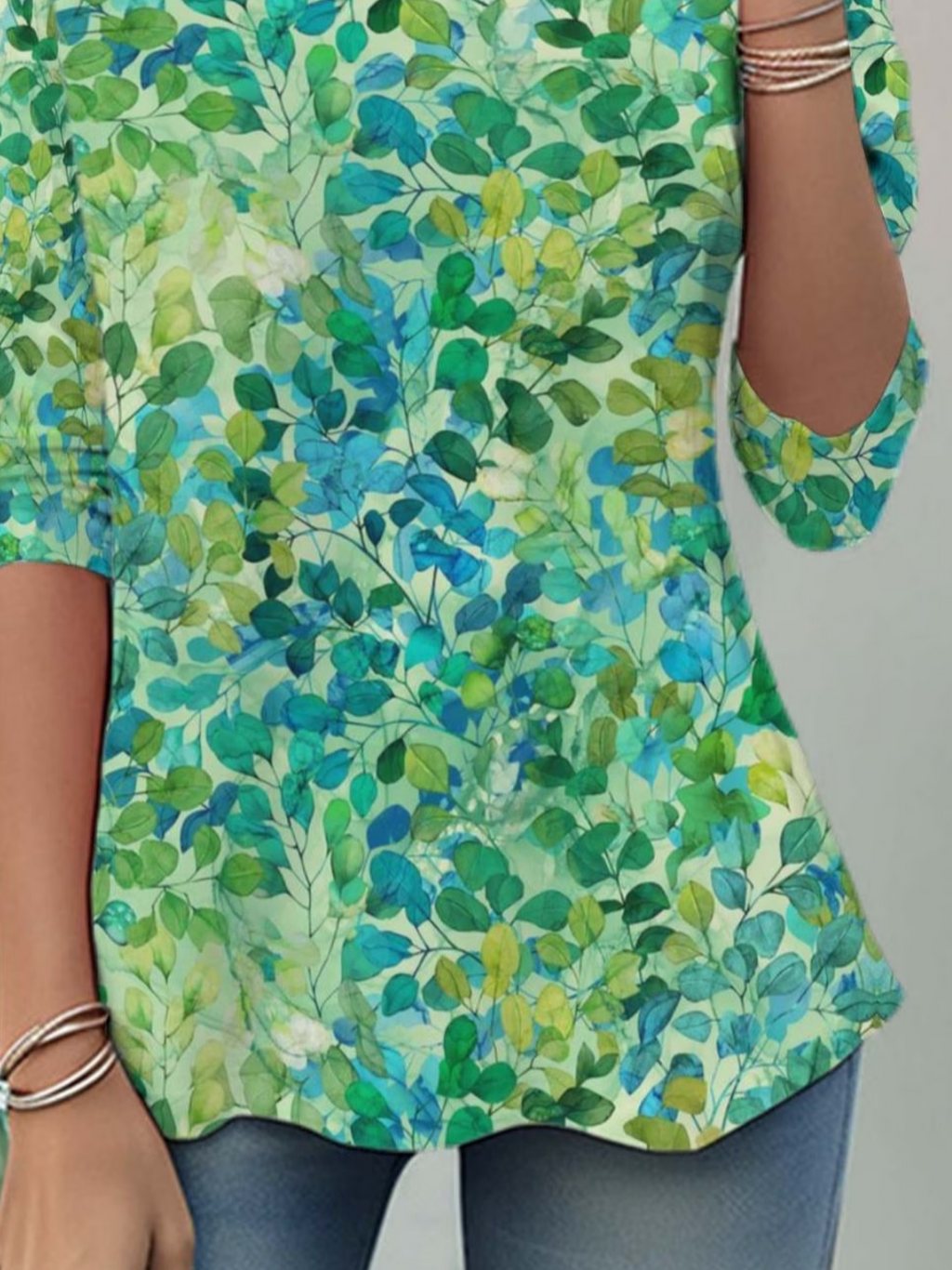 Women's Long Sleeve T-shirt Spring/Fall Green Leaf Printing Jersey Crew Neck Daily Going Out Casual Top