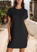 Crew Neck Loose Casual Plain Dress With No