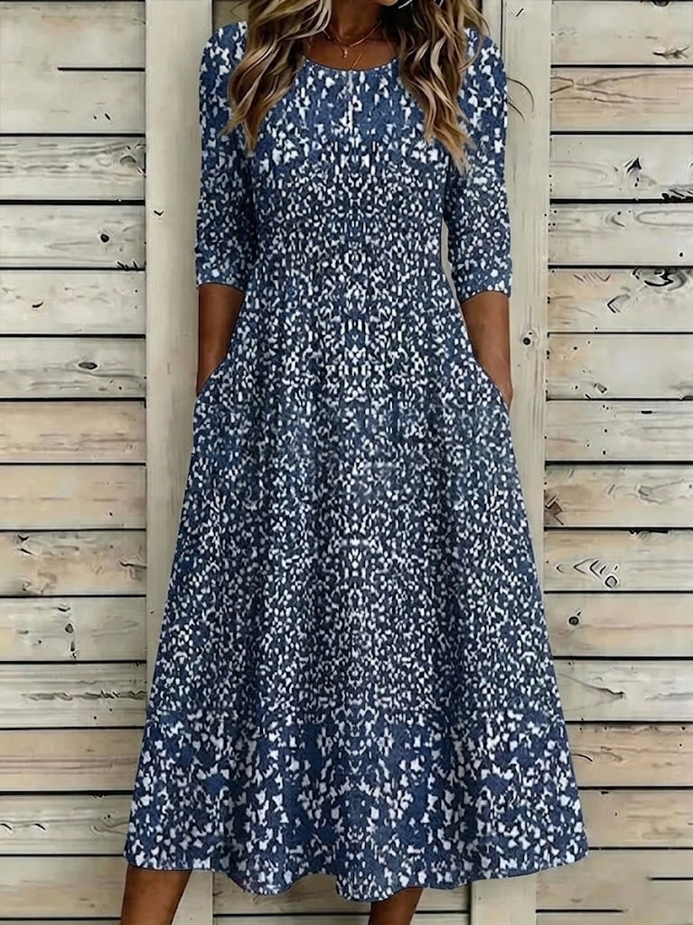 Women's Half Sleeve Summer Navyblue Abstract Printing Crew Neck Daily Going Out Casual Maxi H-Line Dress