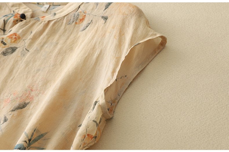 Loose Elegant Floral Linen Blend Shirt