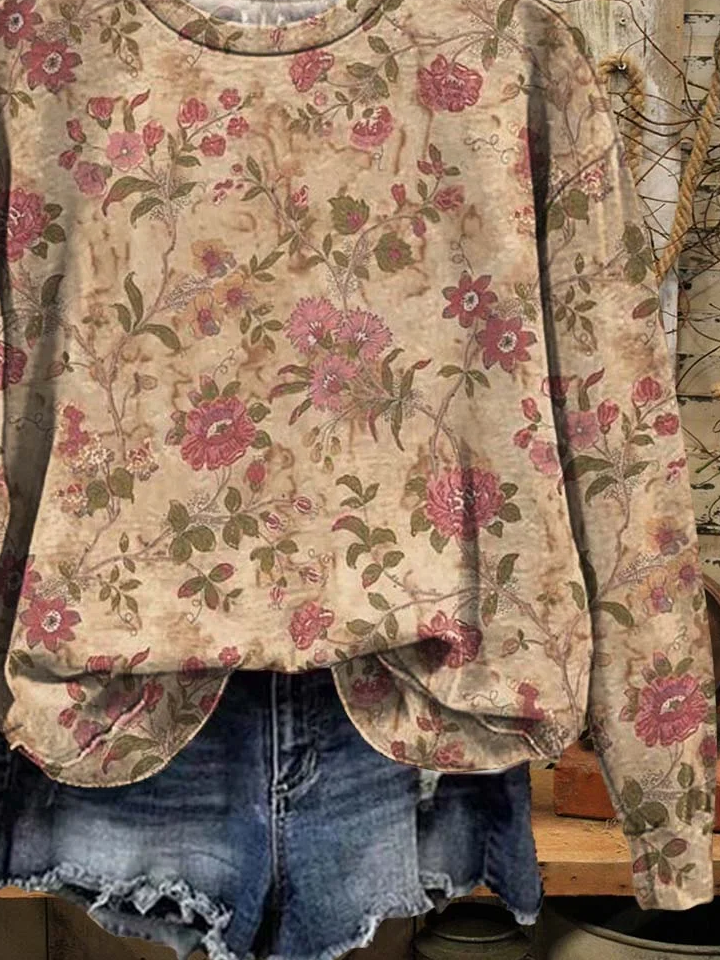 Crew Neck Floral Printing Casual Sweatshirt