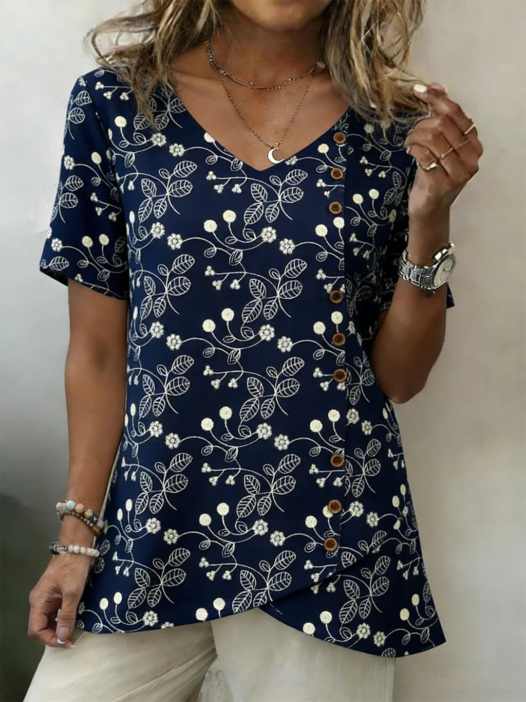Loose Elegant Cotton And Linen Floral Shirt