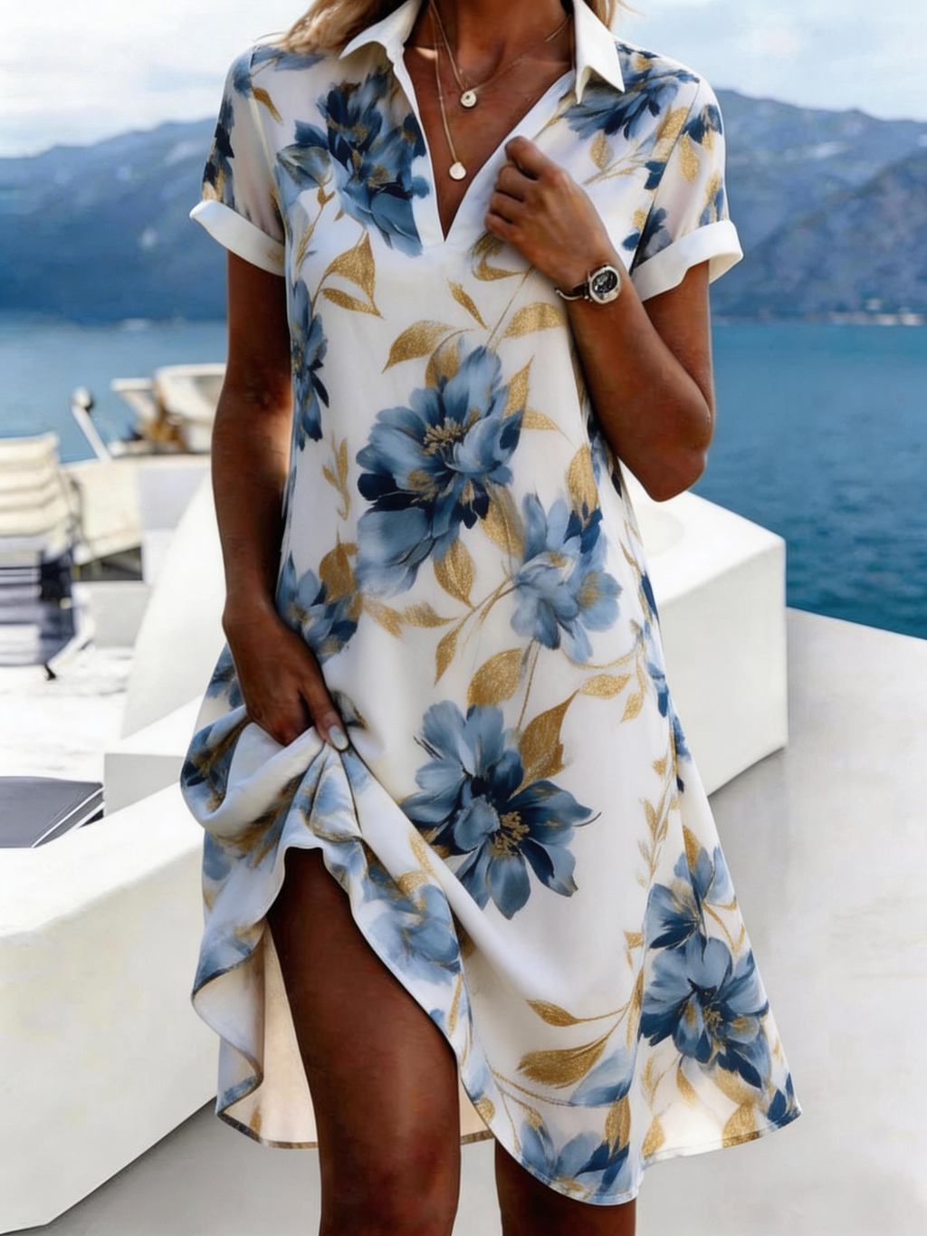 Floral Elegant Loose Shirt Dress With No