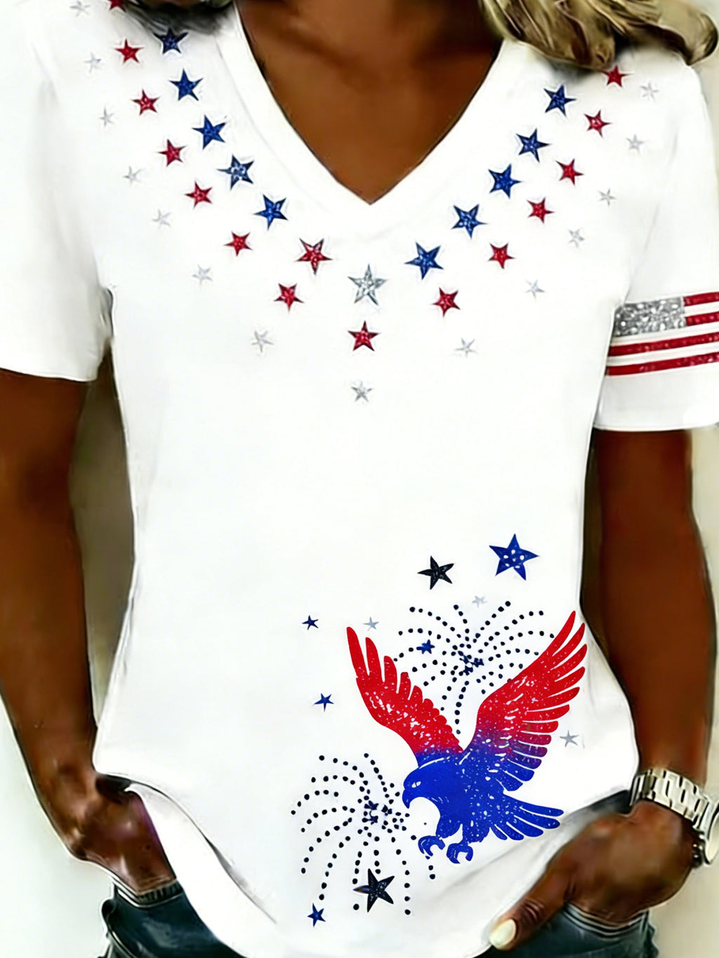 Women's 250th Anniversary Of The Founding Of the United States Cotton Vintage Short Sleeve V Neck 3D Printing Aemerica Flag Daily Going Out Casual T-Shirt