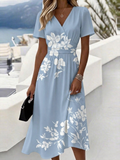 V Neck Floral Elegant Dress With No