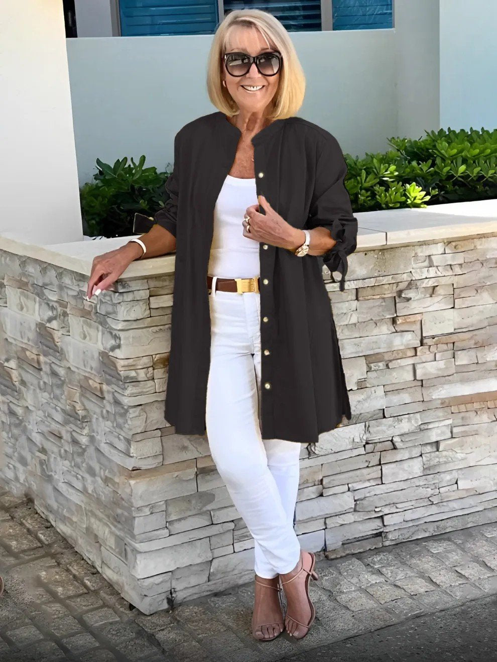 Women's Shirt Jacket Single-Breasted Temperament Commuting Solid Color Long-Sleeved Cotton Cardigan
