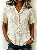 3D Printing Shawl Collar Short Sleeve Vintage Botanical Pattern Casual Shirt