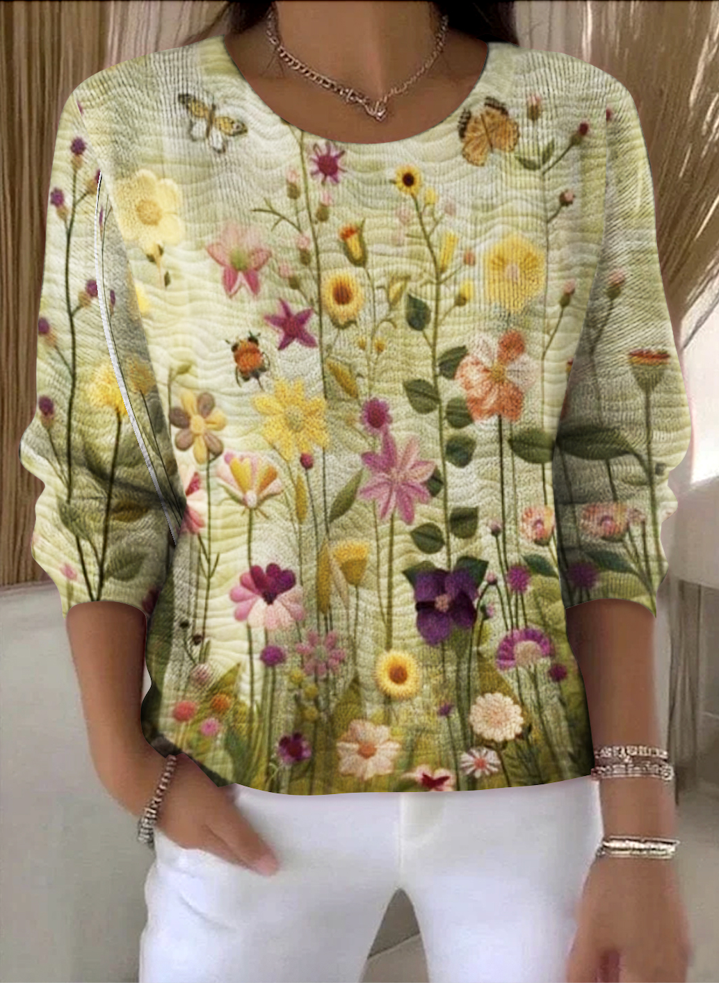 Floral Cotton Regular Fit Casual Sweater