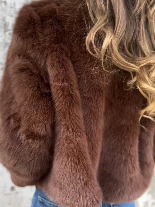 Split Joint Faux Fur Simple Leather & Faux Leather