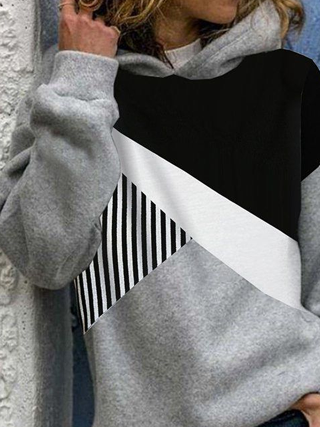 Women's Colorblock Printed Casual Long-Sleeved Hooded Sweatshirt