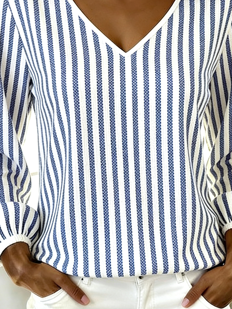 Cotton Loose Elegant Striped T-Shirt