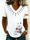 Women's USA 250th Anniversary Short Sleeve T-shirt Summer White America Flag Jersey V Neck Holiday Going Out Casual Top