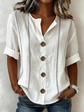 Stand Collar Linen Blend Casual Shirt