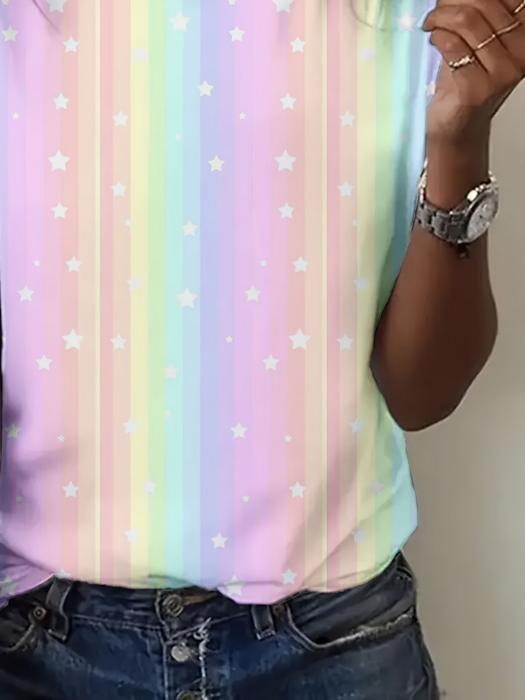 Women's Short Sleeve T-shirt Summer As Picture Star Printing Jersey Crew Neck Daily Going Out Casual Top