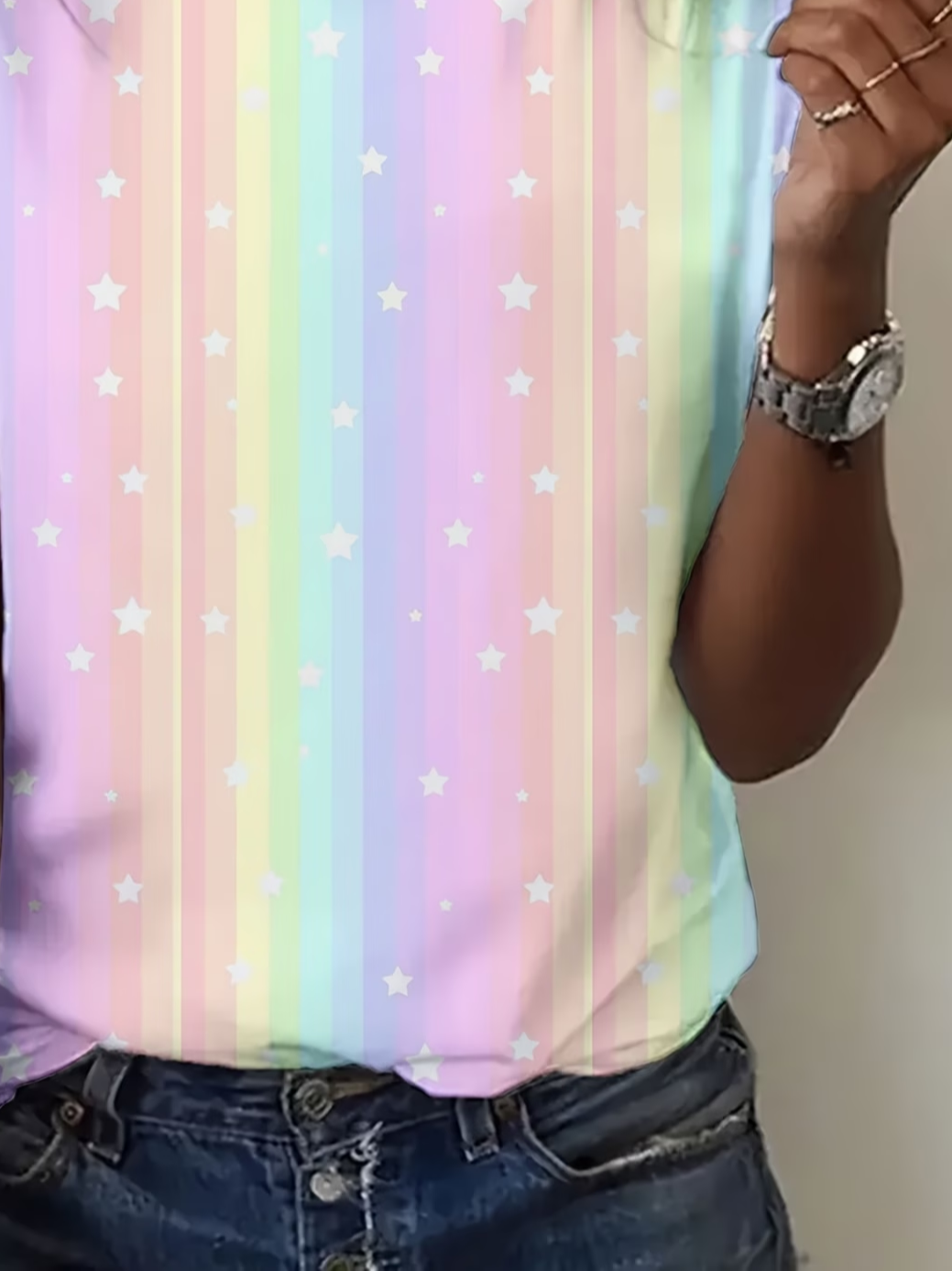 Women's Short Sleeve T-shirt Summer As Picture Star Printing Jersey Crew Neck Daily Going Out Casual Top