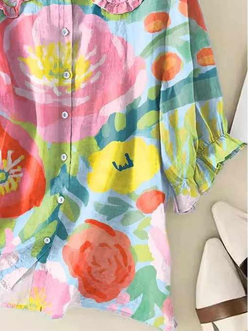 Women's Floral Print Casual Peter Pan Collar Shirt