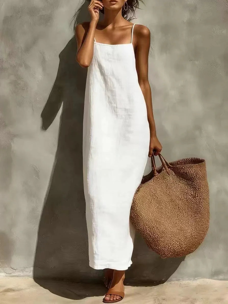 Casual Plain Spaghetti Midi Dress