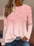 Women's Long Sleeve T-shirt Spring/Fall Pink Abstract Printing Jersey Crew Neck Daily Going Out Casual Top