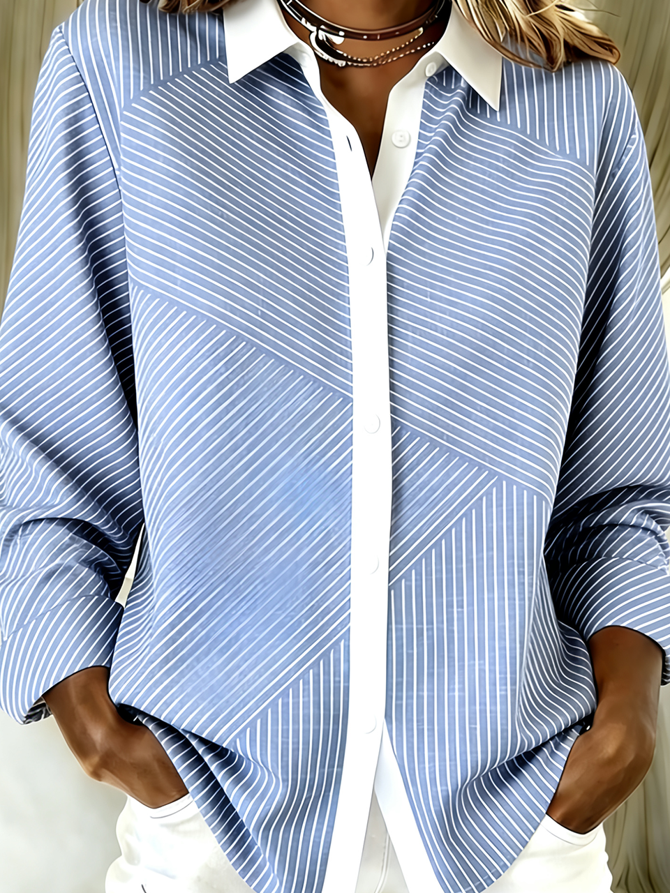 Shirt Collar Striped Casual Loose Shirt