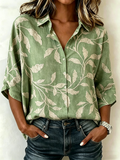Vintage Cotton And Linen Loose Botanical Pattern Blouse