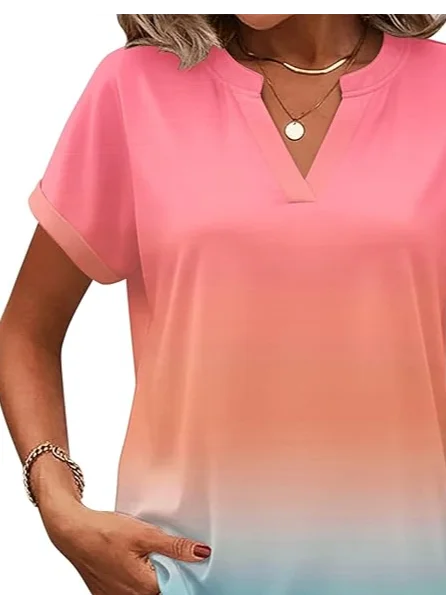 Elegant Linen Blend Gradient Pattern Loose Shirt