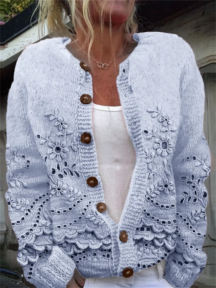 Women's Floral Print Casual Long Sleeve Button Cardigan Sweater