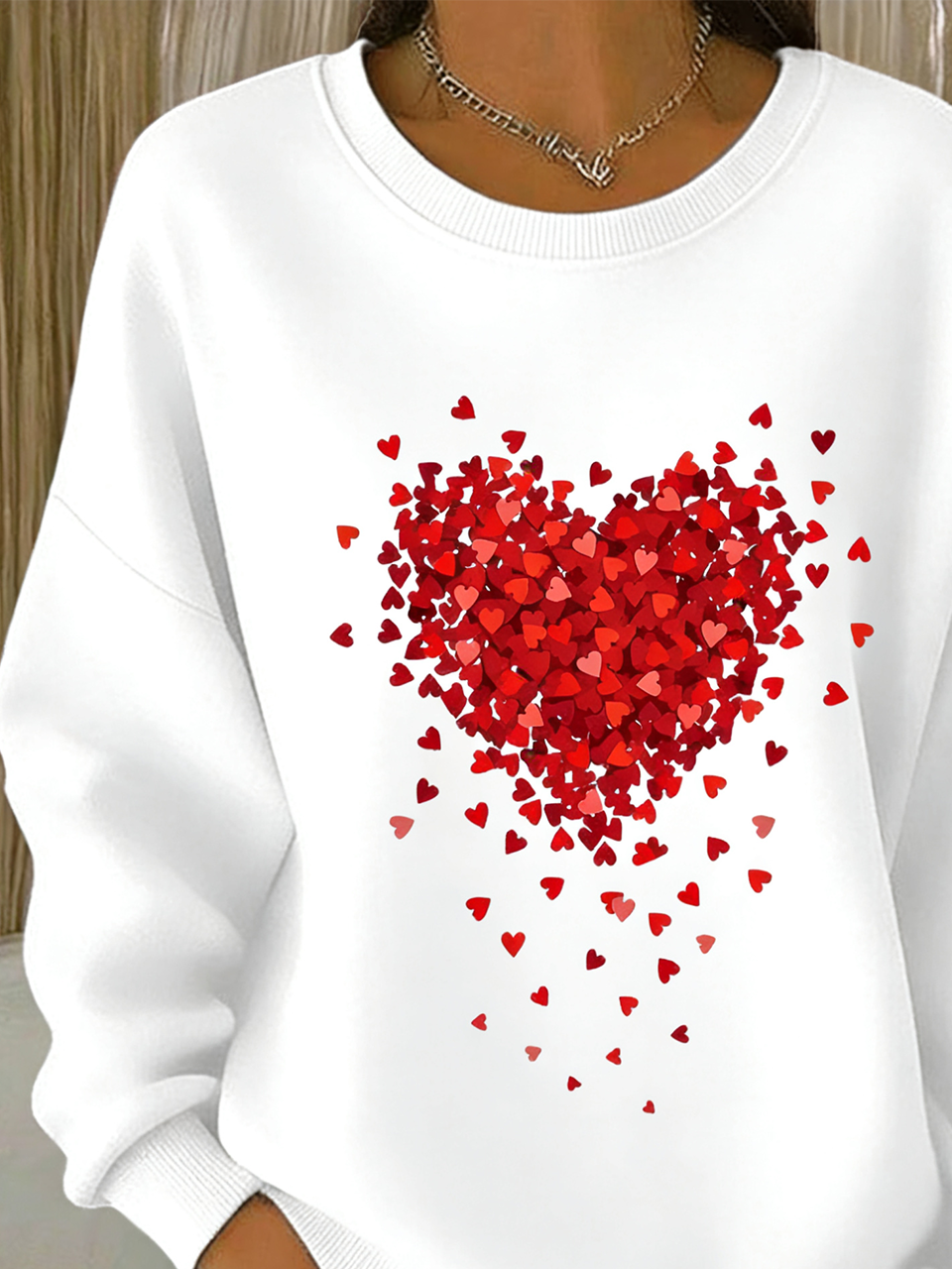 Valentine's Day Crew Neck Simple Cotton-Blend Sweatshirt